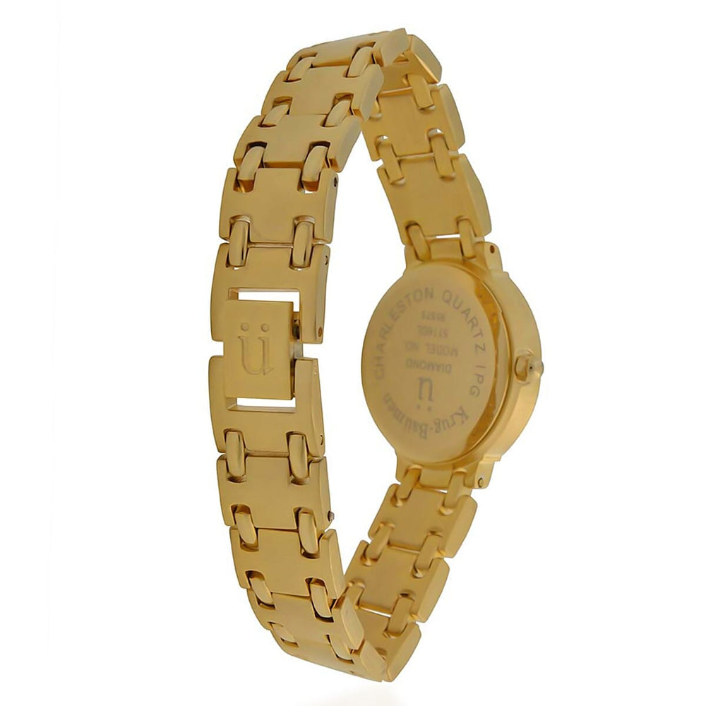 KRUG BAUMEN Charleston Quartz Movt. 3ATM Water Resistant White Dial Ladies Diamond Watch with Gold Colour Stainless Steel Strap and Gold-Tone Case