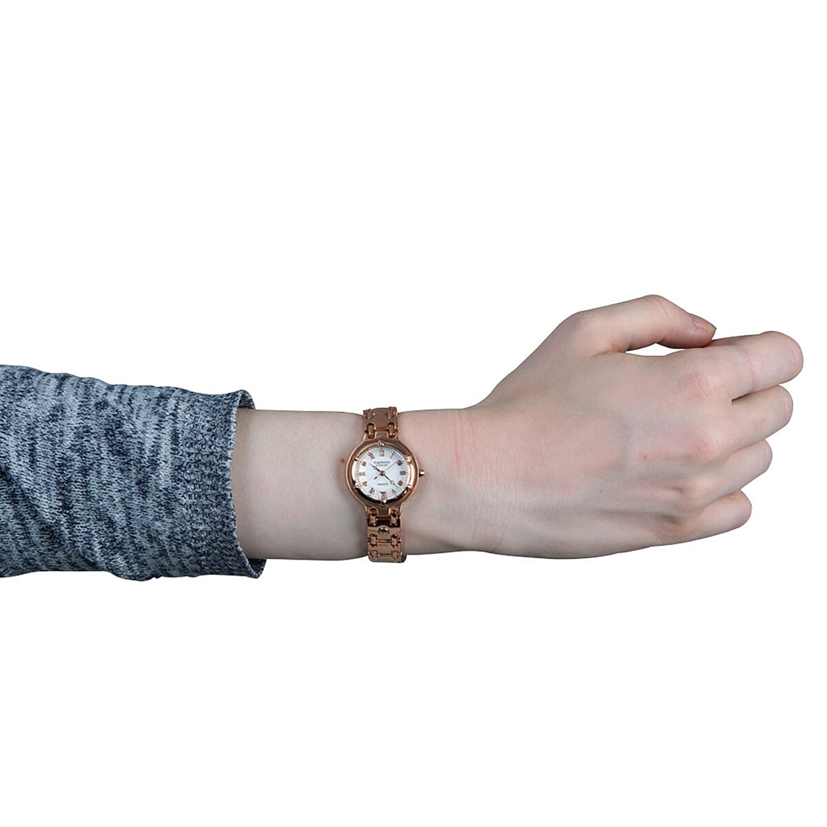 KRUG BAUMEN Charleston Quartz Movt. 3ATM Water Resistant White Dial Ladies Watch with Rose Gold Stainless Steel Chain Strap