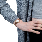 KRUG BAUMEN Charleston Quartz Movt. 3ATM Water Resistant White Dial Ladies Watch with Rose Gold Stainless Steel Chain Strap