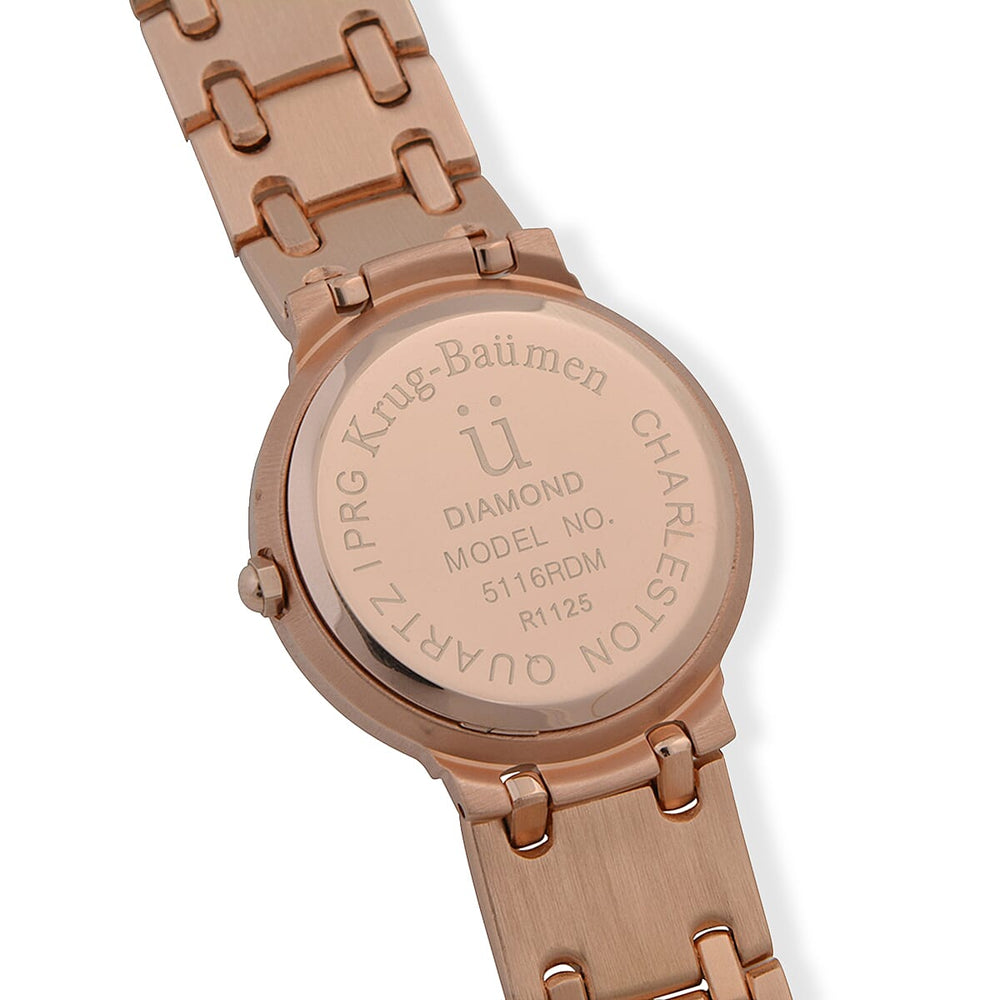 KRUG BAUMEN Charleston Quartz Movt. 3ATM Water Resistant White Dial Women Diamond Watch with Rose Colour Stainless Steel Strap and Rose-Tone Case