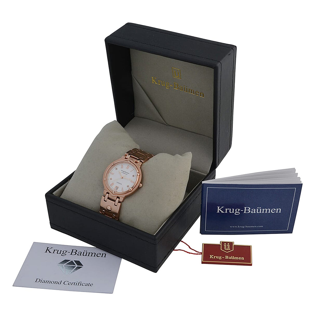 KRUG BAUMEN Charleston Quartz Movt. 3ATM Water Resistant White Dial Women Diamond Watch with Rose Colour Stainless Steel Strap and Rose-Tone Case