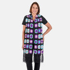 Limited Collection La Marey 100% Cotton Hand Crochet Black, Purple - Multi Colour Floral Shawl (160x86x18cm)