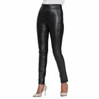 LA MAREY 100% Genuine Leather Ponte Leggings (Size XL, 20-22) - Black- Inside Leg -  29 in
