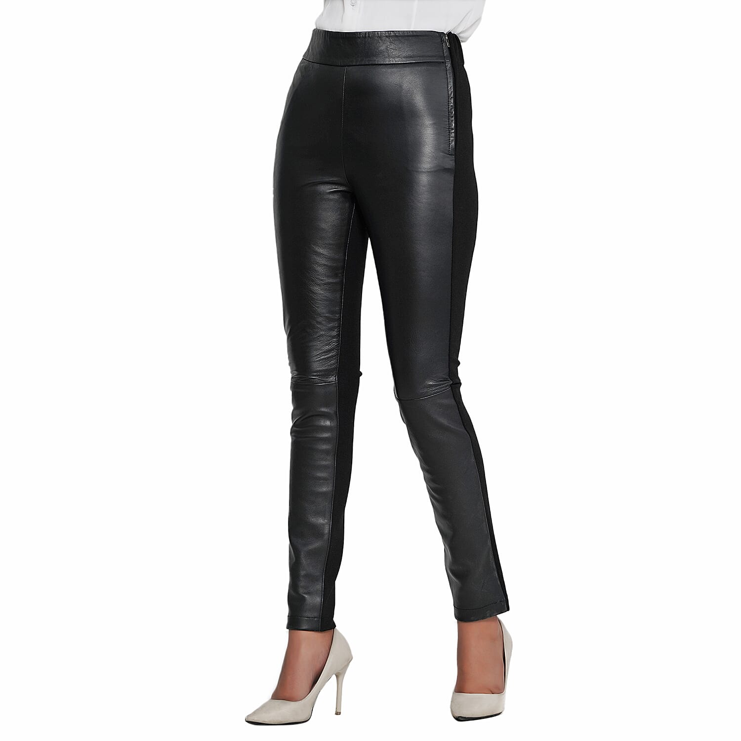 LA MAREY 100% Genuine Leather Ponte Leggings (Size XL, 20-22) - Black- Inside Leg -  29 in