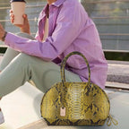 LA MAREY 100% Genuine Python Leather Snake Skin Pattern Tote Bag with Zipper Closure - Yellow