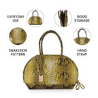 LA MAREY 100% Genuine Python Leather Snake Skin Pattern Tote Bag with Zipper Closure - Yellow