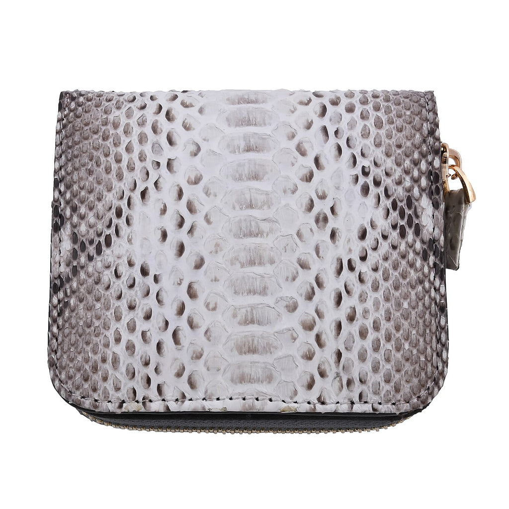 LA MAREY 100% Genuine Python Leather Wallet with Zipper Closure (Size 11x10x2cm) - Beige & Multi