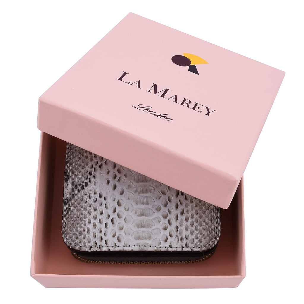 LA MAREY 100% Genuine Python Leather Wallet with Zipper Closure (Size 11x10x2cm) - Beige & Multi