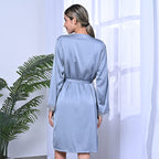 2 Piece Set - LA MAREY Solid Robe and Chemise with Adjustable Shoulder Strap (Size M-L,12-16) - Grey