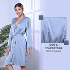 2 Piece Set - LA MAREY Solid Robe and Chemise with Adjustable Shoulder Strap (Size M-L,12-16) - Grey