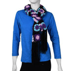 Limited Collection La Marey 100% Cotton Hand Crochet Sky Blue, Black and Multi Colour Floral Scarf (Size160x86x18 cm)