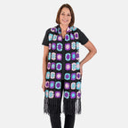 Limited Collection La Marey 100% Cotton Hand Crochet Sky Blue, Black and Multi Colour Floral Scarf (Size160x86x18 cm)