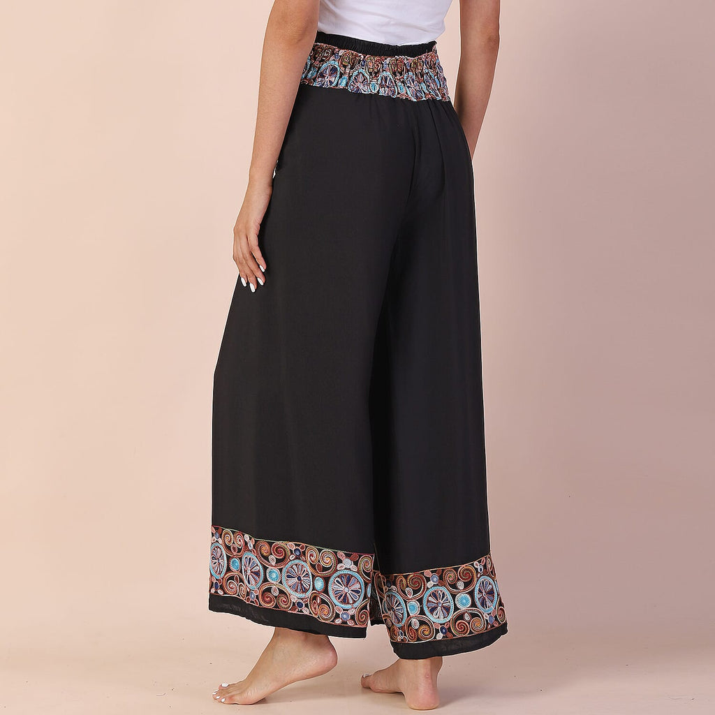 LA MAREY 100% Viscose Embroidery Women Trousers (Size 8-14) - Black