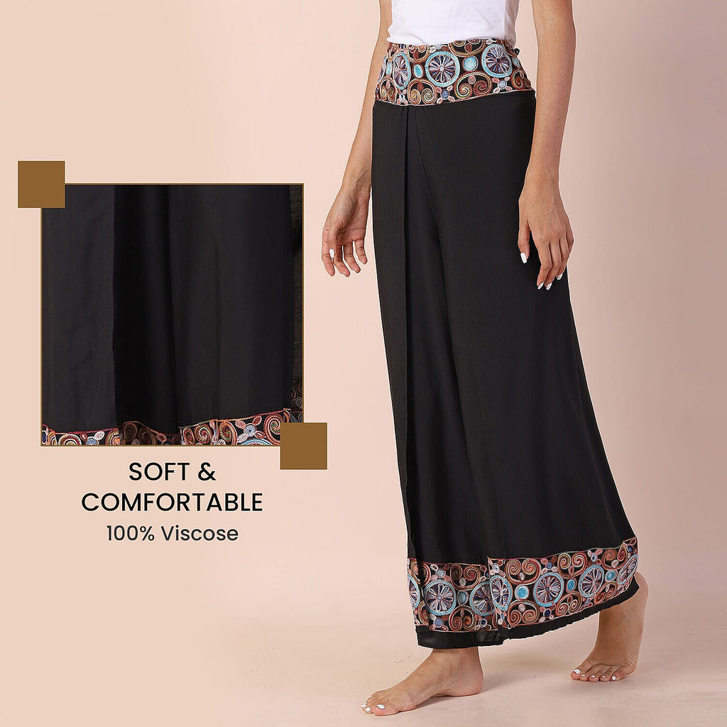 LA MAREY 100% Viscose Embroidery Women Trousers (Size 8-14) - Black