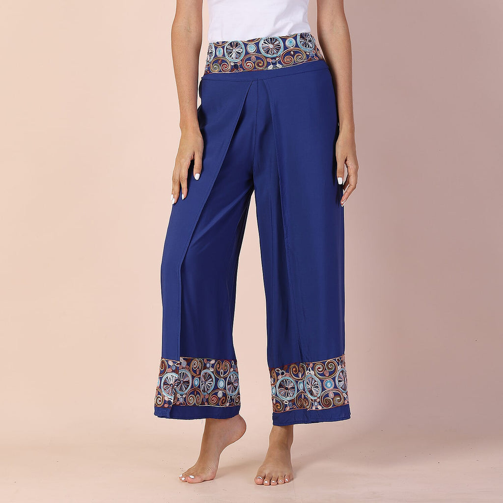 LA MAREY 100% Viscose Embroidery Women Trousers (Size 8-14) - Blue