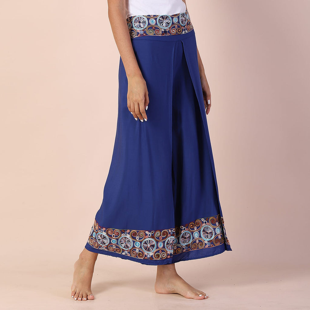 LA MAREY 100% Viscose Embroidery Women Trousers (Size 8-14) - Blue