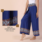 LA MAREY 100% Viscose Embroidery Women Trousers (Size 8-14) - Blue