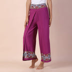 LA MAREY 100% Viscose Embroidery Women Trousers (Size 8-14) - Purple