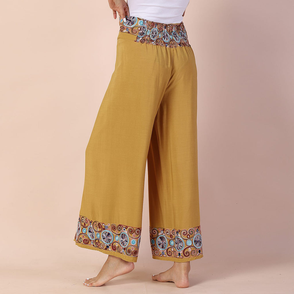 LA MAREY 100% Viscose Embroidery Women Trousers (Size 8-14) - Mustard