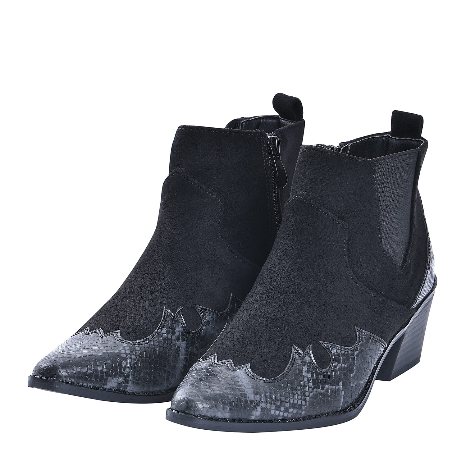 LA MAREY Snake Print Ankle Boots with Side Zipper (Size 7) - Black - Grey
