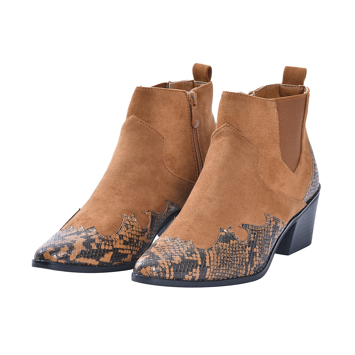 LA MAREY Snake Print Ankle Boots with Side Zipper (Size 3) - Camel