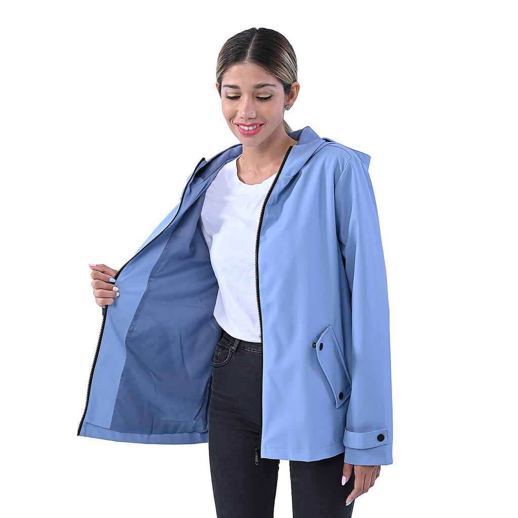 LA MAREY Faux Leather Water Resistant Hoodie Jacket in Blue (Size XL, 20-22)