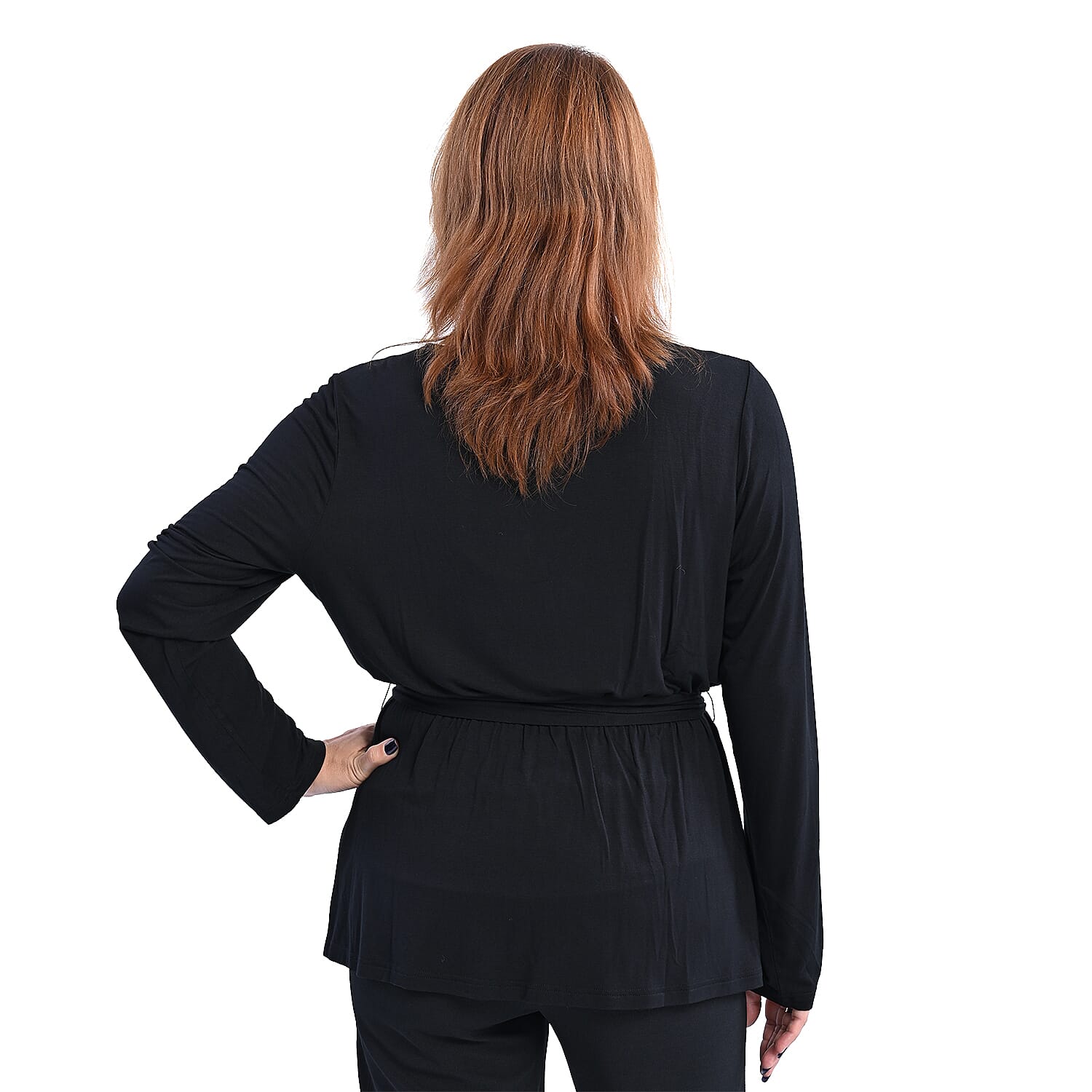 LA MAREY V Neck Viscoce Blouse with Belt (Size L, 16-18) - Black