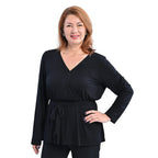 LA MAREY V Neck Viscoce Blouse with Belt (Size M, 12-14) - Black
