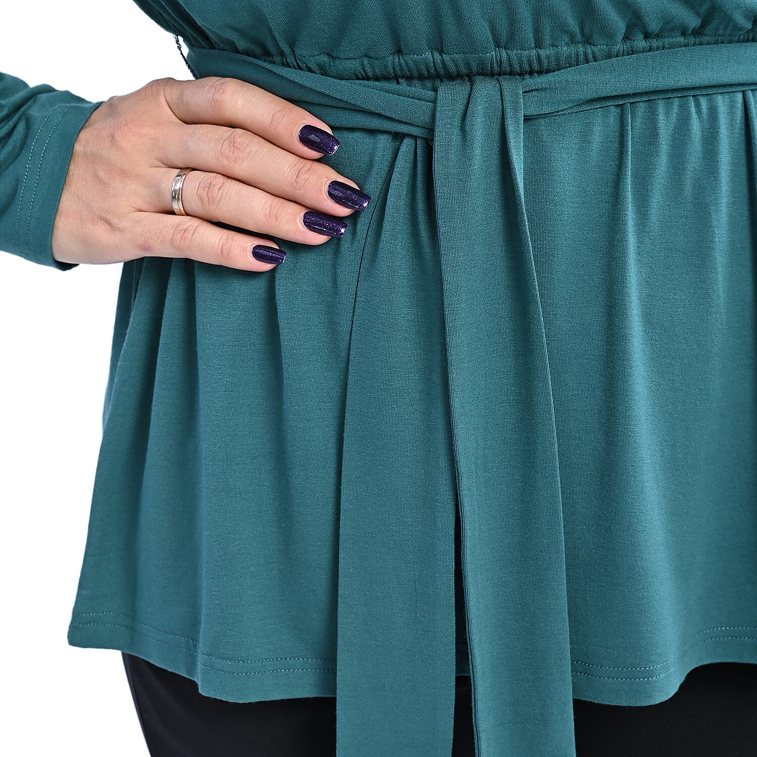 LA MAREY V Neck Viscose Blouse with Belt (Size XXL, 24-26) - Green