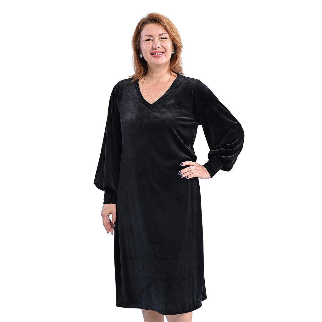 LA MAREY V Neck Long Dress (Size L,16-18) - Black