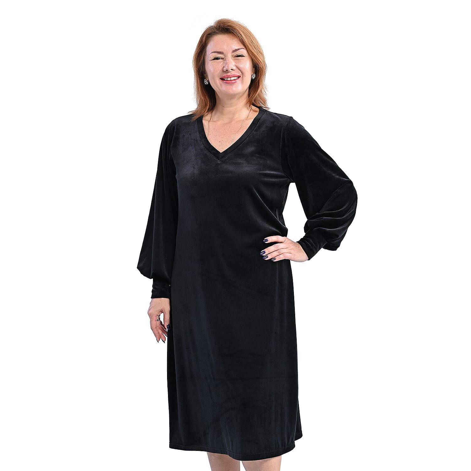 LA MAREY V Neck Long Dress (Size L,16-18) - Black