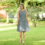 LA MAREY Viscose Striking Geometric Pattern Sleeveless Dress (Size S / 8-10) - Teal Green & Multi