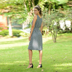 LA MAREY Viscose Striking Geometric Pattern Sleeveless Dress (Size S / 8-10) - Teal Green & Multi
