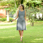 LA MAREY Viscose Striking Geometric Pattern Sleeveless Dress (Size S / 8-10) - Teal Green & Multi
