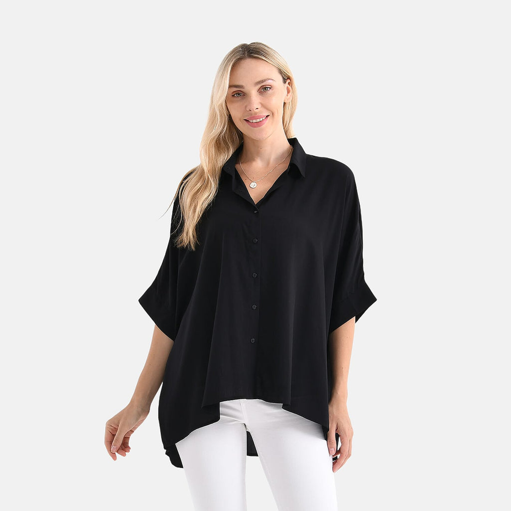 LA MAREY Womens Viscose Relaxed Fit Button Down Shirt (Size - 18 to 24) - Black