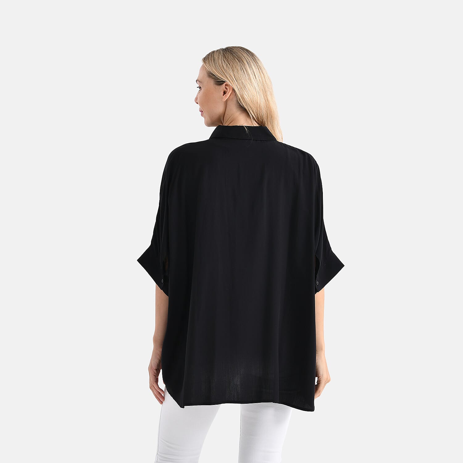 LA MAREY Womens Viscose Relaxed Fit Button Down Shirt (Size - 18 to 24) - Black