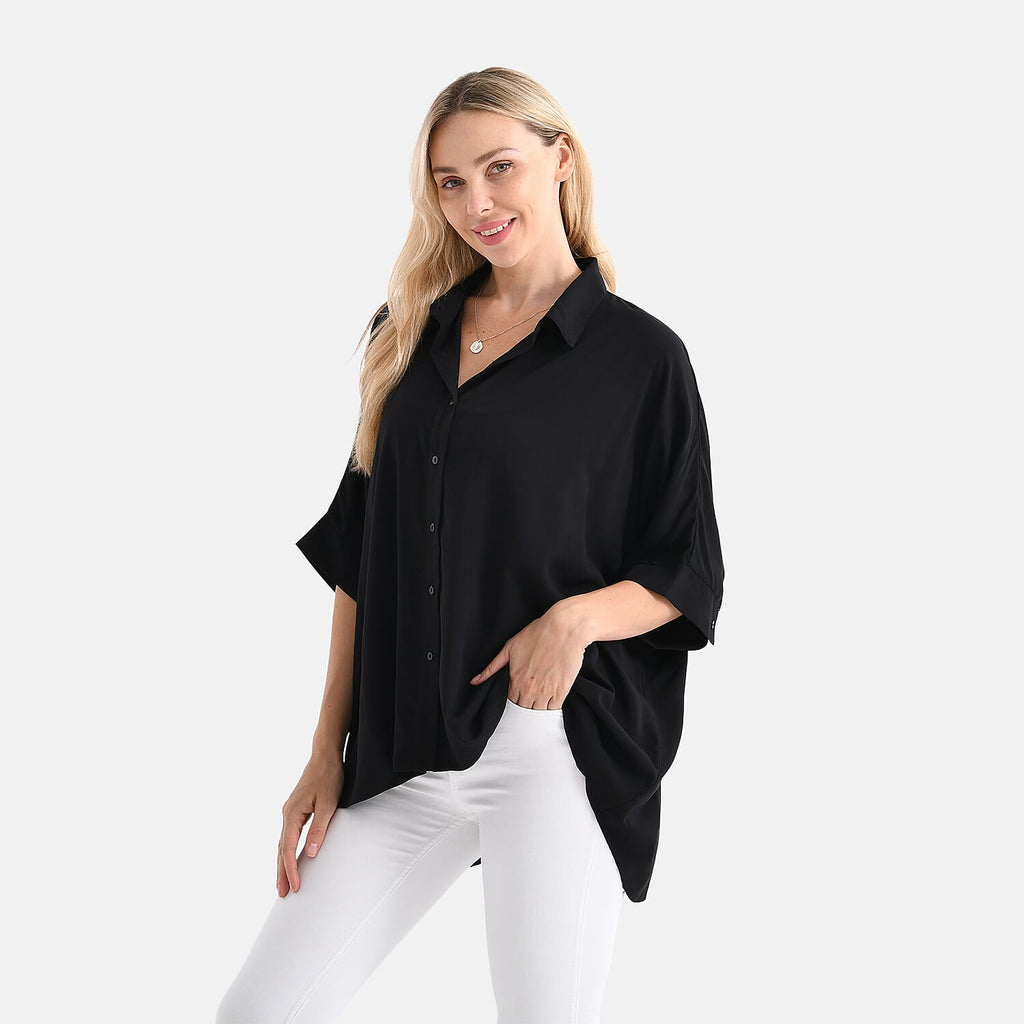 LA MAREY Womens Viscose Relaxed Fit Button Down Shirt (Size - 18 to 24) - Black