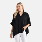 LA MAREY Womens Viscose Relaxed Fit Button Down Shirt (Size - 18 to 24) - Black