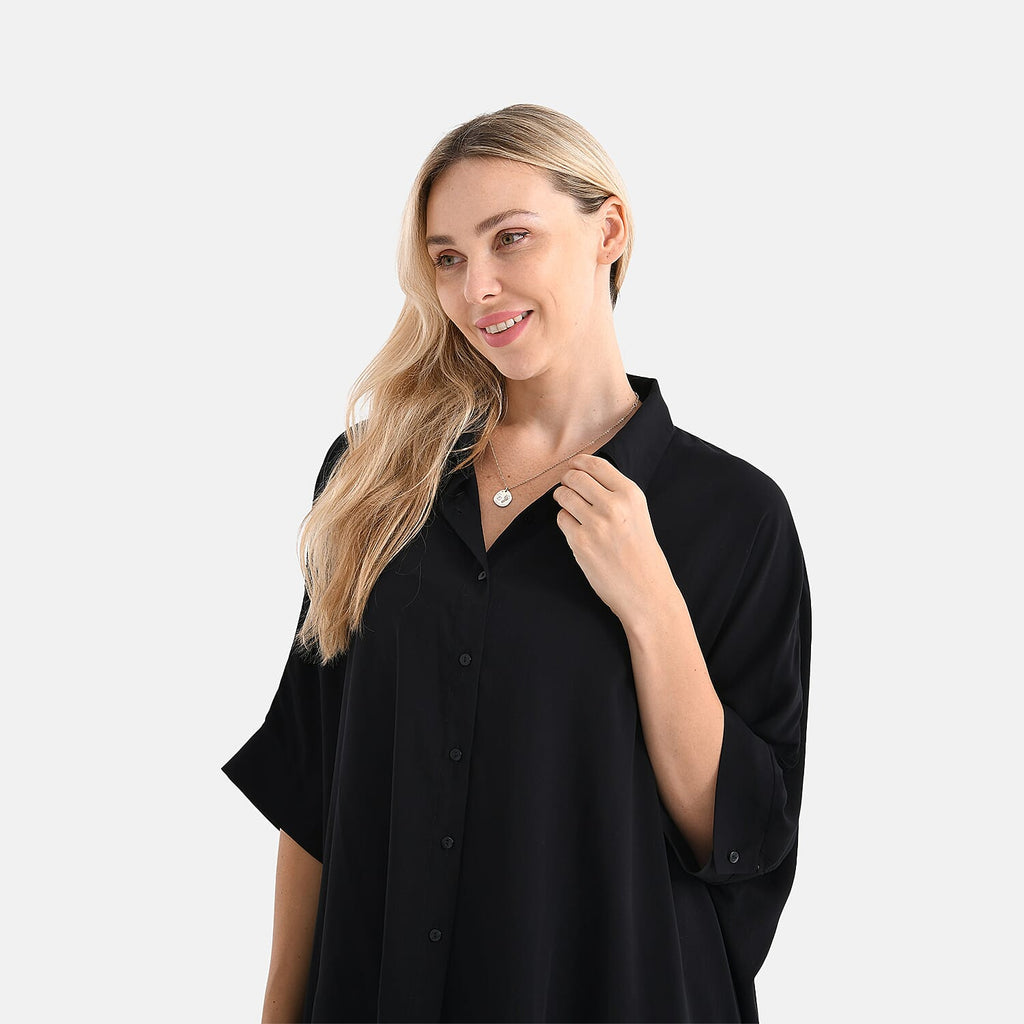 LA MAREY Womens Viscose Relaxed Fit Button Down Shirt (Size - 18 to 24) - Black