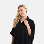 LA MAREY Womens Viscose Relaxed Fit Button Down Shirt (Size - 18 to 24) - Black