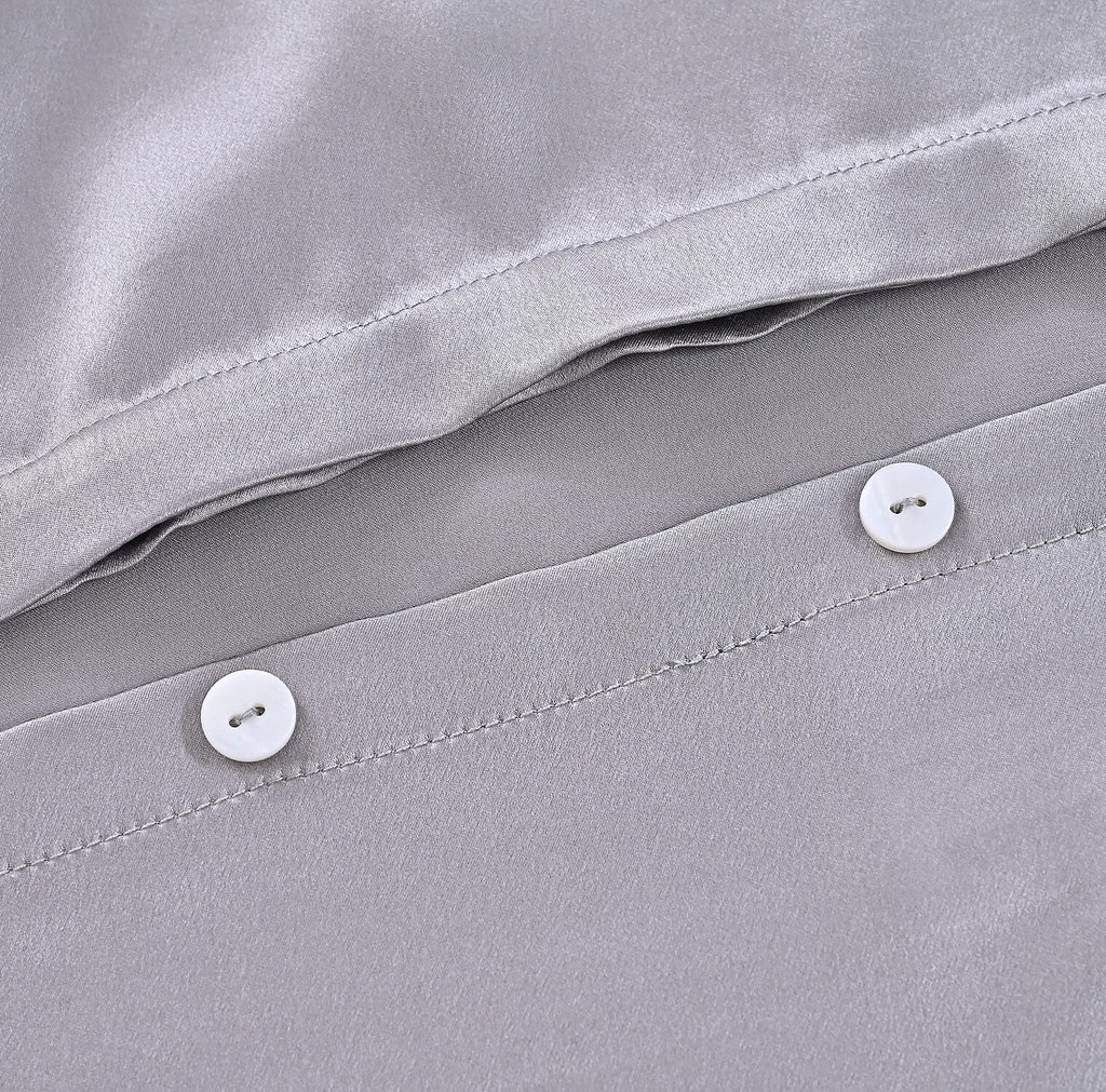 LA Marey Signature 100% Mulberry Silk Pillow Case with Button (Size 75x50 cm) - Silver