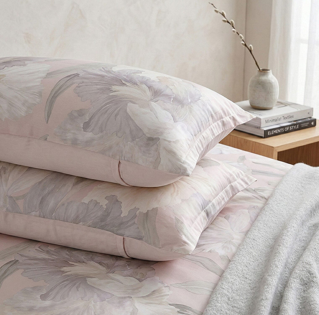 LA Marey Signature Set of 3 100% Mulberry Silk Fitted Sheets & 2 MOP Button Pillowcases (200 x 150 cm) - Beige
