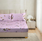 LA Marey Signature Set of 3 100% Mulberry Silk Fitted Sheets & 2 MOP Button Pillowcases (200 x 150 cm) - Pink