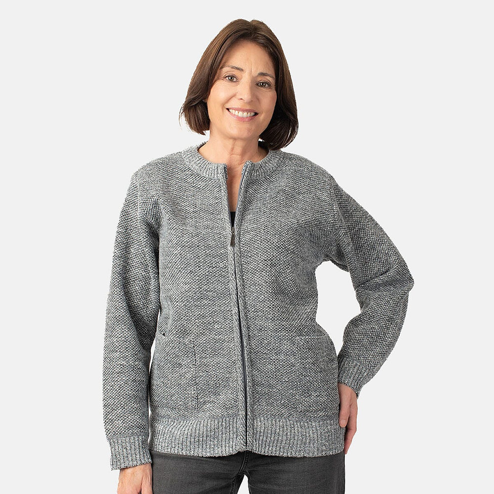 Beaumonde Ladies Round Neck Knitted Zipper (Size 16 to 18) - Grey
