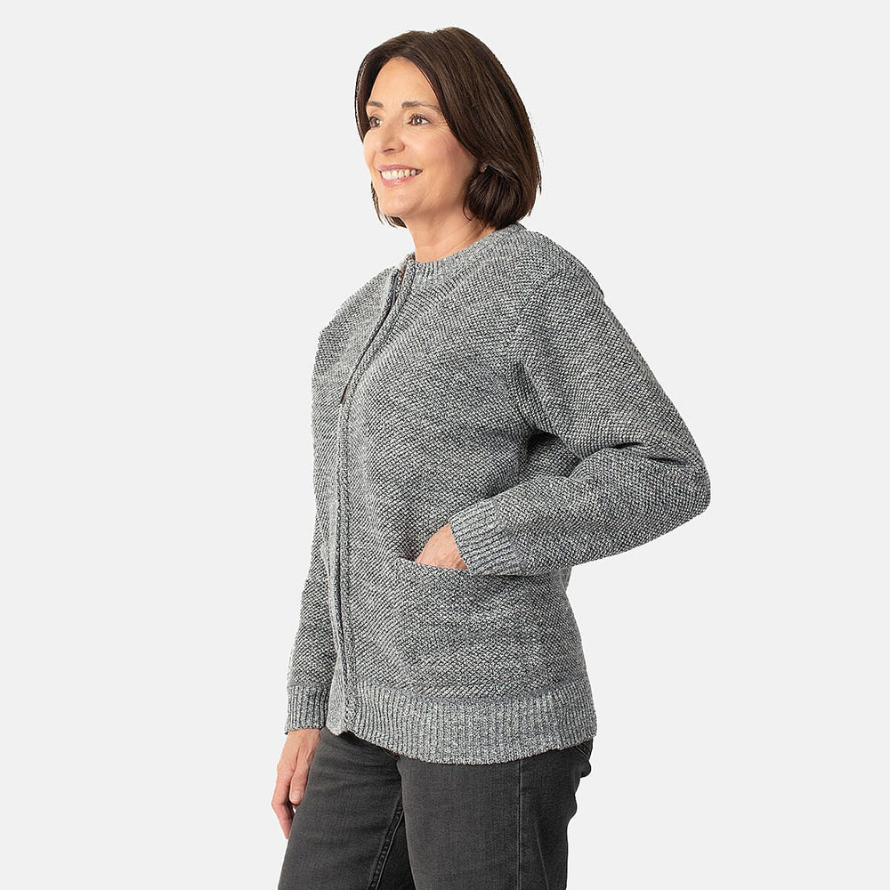 Beaumonde Ladies Round Neck Knitted Zipper (Size 16 to 18) - Grey