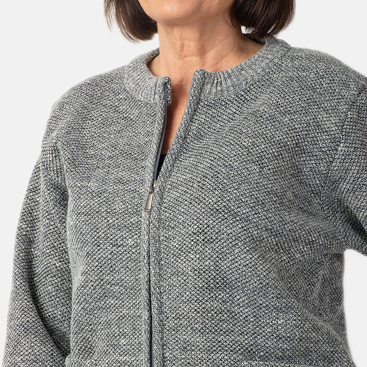 Beaumonde Ladies Round Neck Knitted Zipper (Size 16 to 18) - Grey