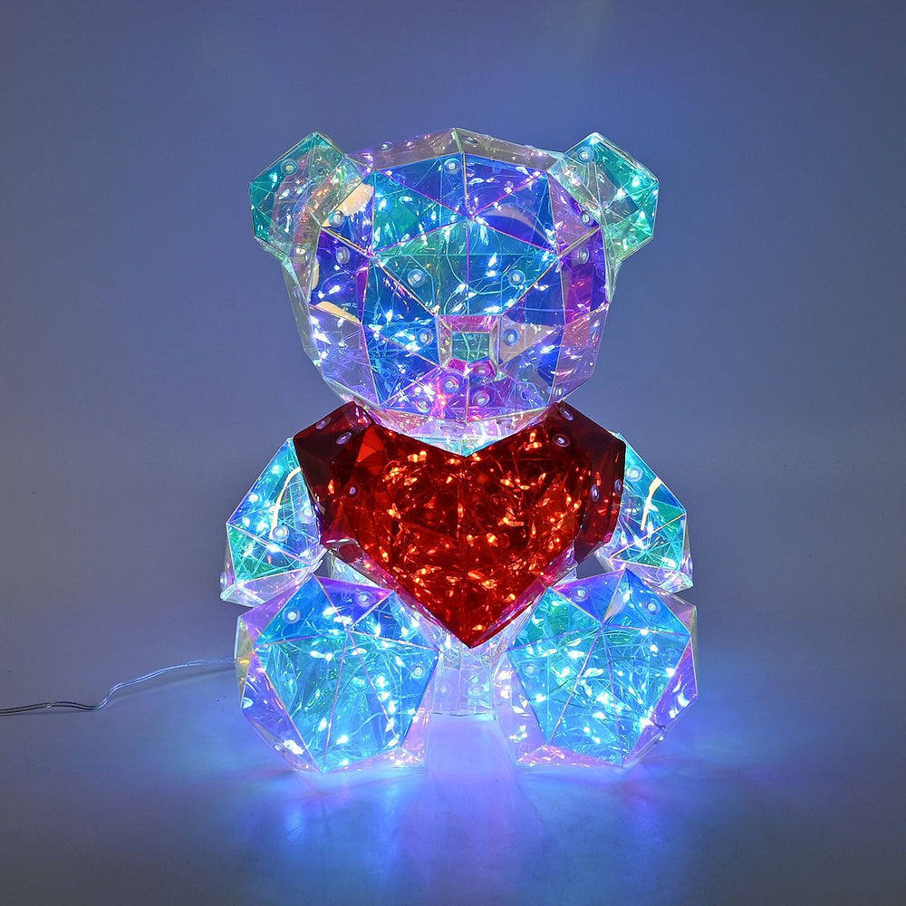 LED Light Up Teddy Bear Holding Big Red Heart in Gift Box (Size 25 Cm)