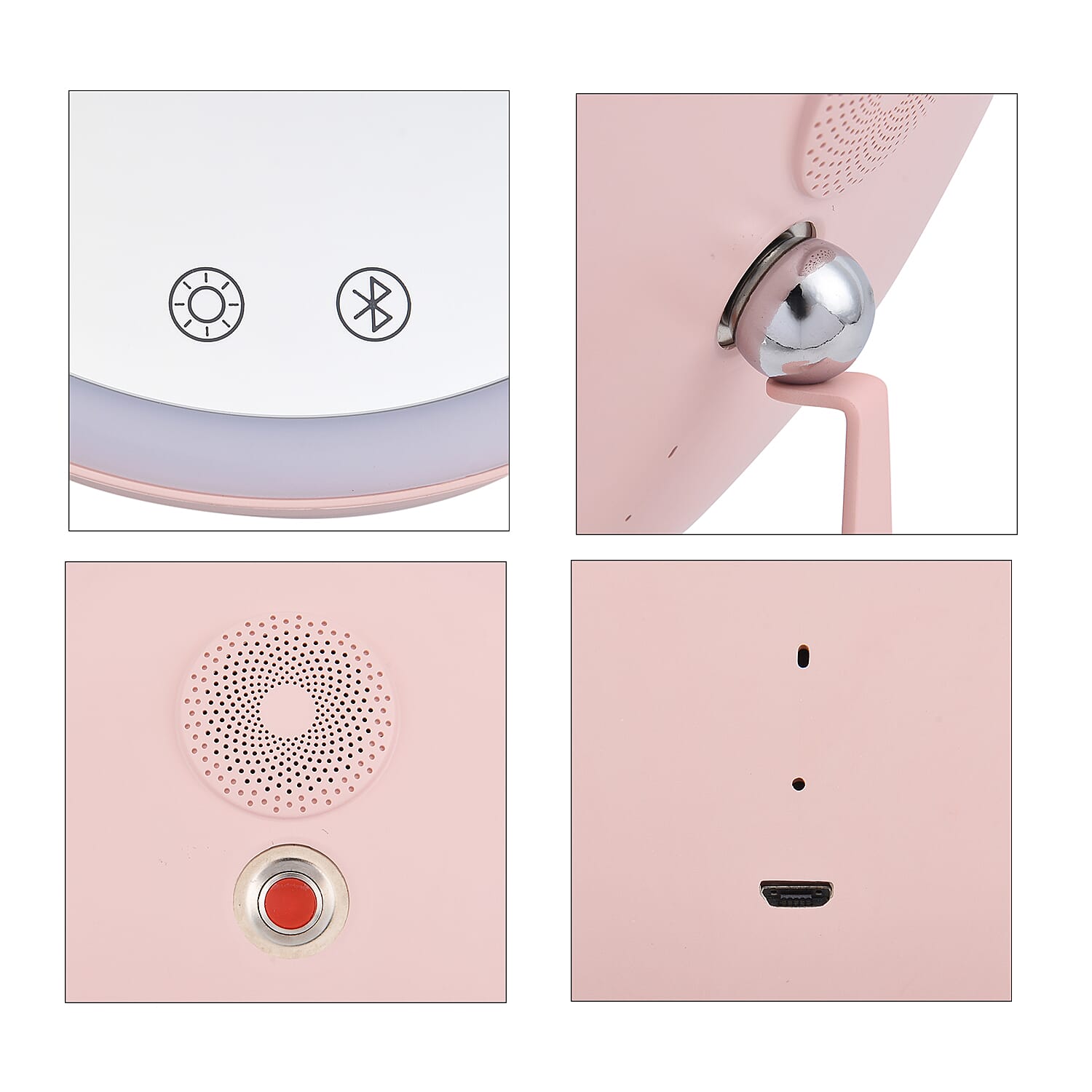 LED Makeup Mirror with Bluetooth Audio (Size 25x18x10 cm) - Pink
