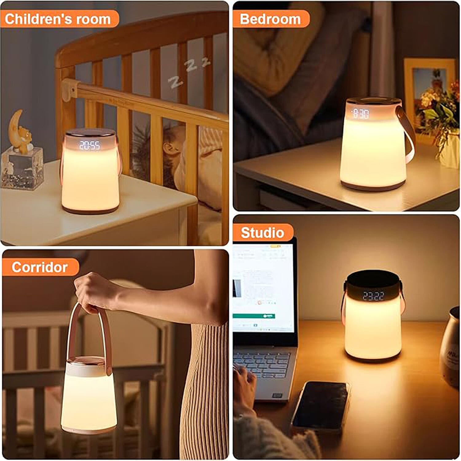 Rechargable Dimmable Lantern Night Light with Alarm Clock