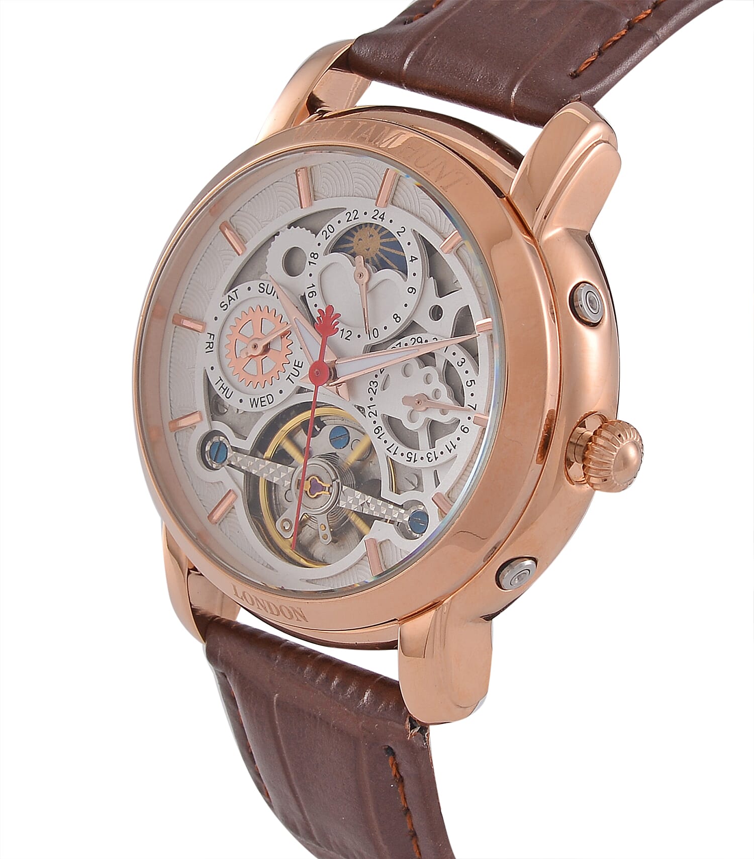 LIMITED EDITION William Hunt London Automatic Movement 5 ATM WR Moon Phase Watch With Brown Leather Strap